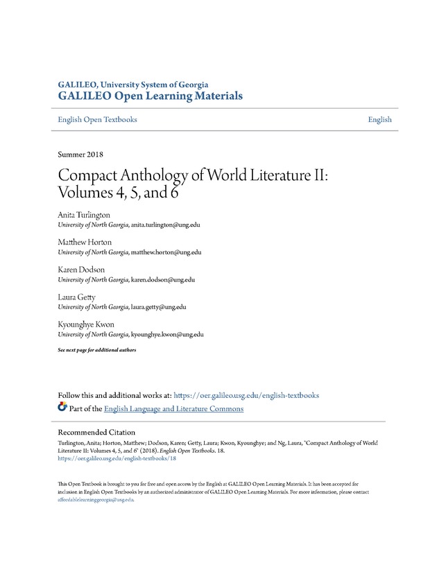 Compact Anthology of World Literature II: Volumes 4, 5, and 6 - 